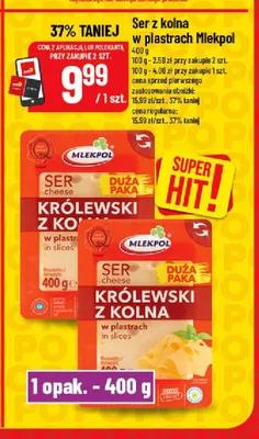 Ser Królewski z Kolna w plastrach Mlekpol promocja w POLOmarket