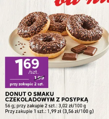 Donut o smaku czekoladowym z posypką promocja w Stokrotka
