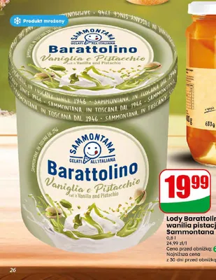 Lody Barattolino wanilia pistacja Sammontana promocja w Dino