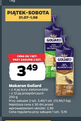 Makaron Goliard z 12 jaj przepiórczych promocja w Netto