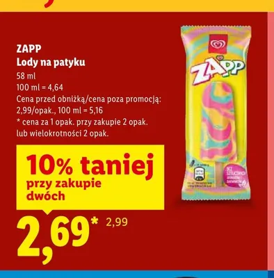 Lody na patyku Zapp promocja w Lidl