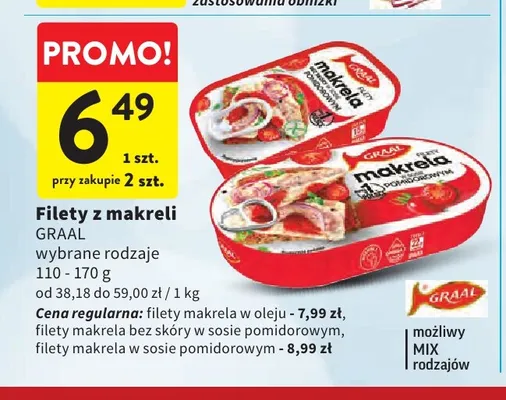Filety z makreli bez skóry w sosie pomidorowym Graal promocja w Intermarche