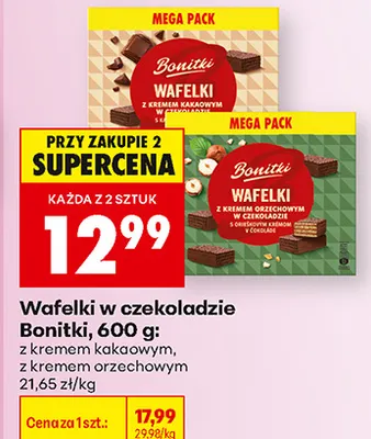 Wafelki w czekoladzie z kremem orzechowym Bonitki promocja w Biedronka
