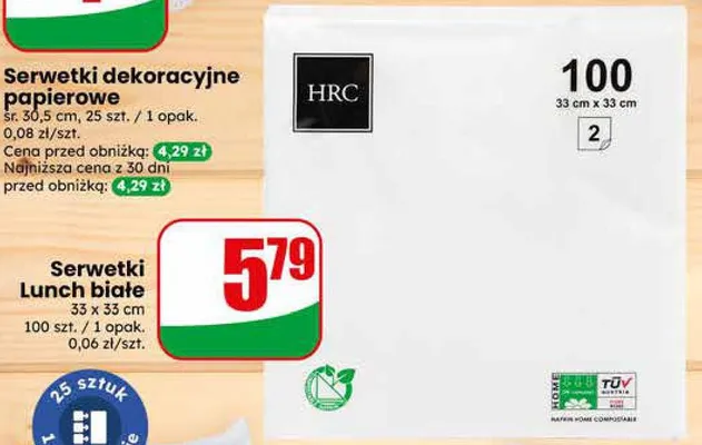 Serwetki Lunch białe 33x33cm 100szt. promocja w Dino