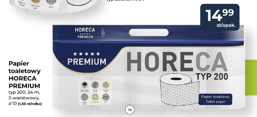 Papier toaletowy Horeca Premium typ 200 24 m 3-warstwowy 10-pak promocja w PSB Mrówka