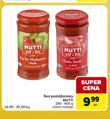 Sos pomidorowy do makaronu z czosnkiem Mutti promocja w Carrefour Market