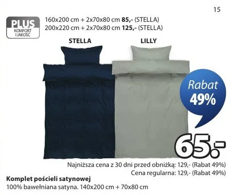 Komplet pościeli satynowej STELLA/LILLY promocja w Jysk