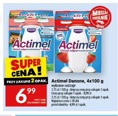 Actimel Kids truskawka-banan Danone 4-pak 100 g promocja w Twój Market