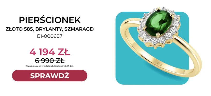 Pierścionek złoto 585 brylanty szmaragd BI-000687 Briju promocja w Briju