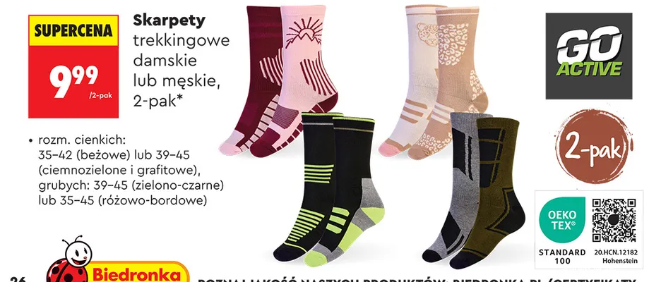 Skarpety trekkingowe męskie 2-pak Go Active promocja w Biedronka