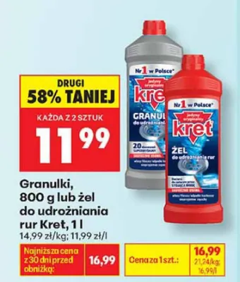 Żel do udrożniania rur Kret promocja w Biedronka