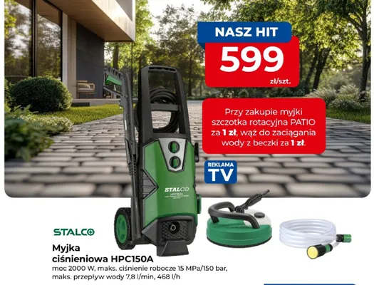 Myjka ciśnieniowa STALCO HPC150A moc 2000W, maks. ciśnienie robocze 15 MPa/150 bar, maks. przepływ wody 7,8l/min, 468l/h promocja w PSB Mrówka