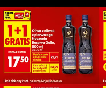 Oliwa z oliwek z pierwszego tłoczenia Reserva Gallo promocja w Biedronka