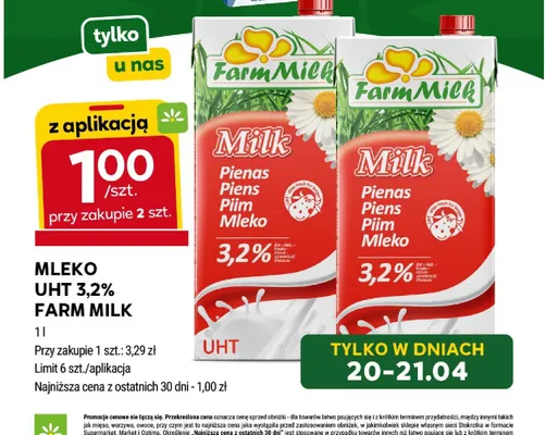 Mleko UHT 3,2% promocja w Stokrotka