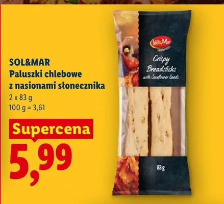 Paluszki chlebowe z nasionami słonecznika Crispy Breadsticks Sol&Mar promocja w Lidl