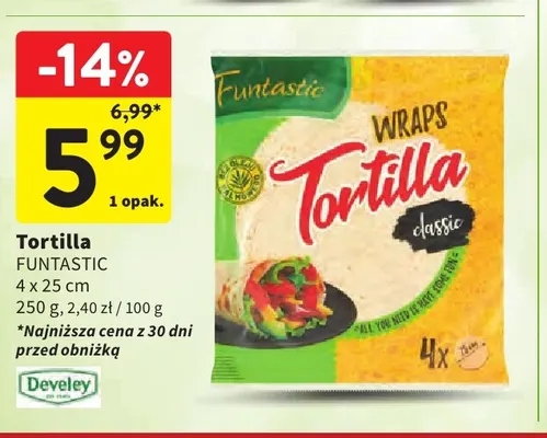Tortilla Funtastic 4-pak 25 cm promocja w Intermarche