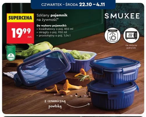 Szklany pojemnik na żywność kwadratowy o poj. 850 ml Smukee promocja w Biedronka