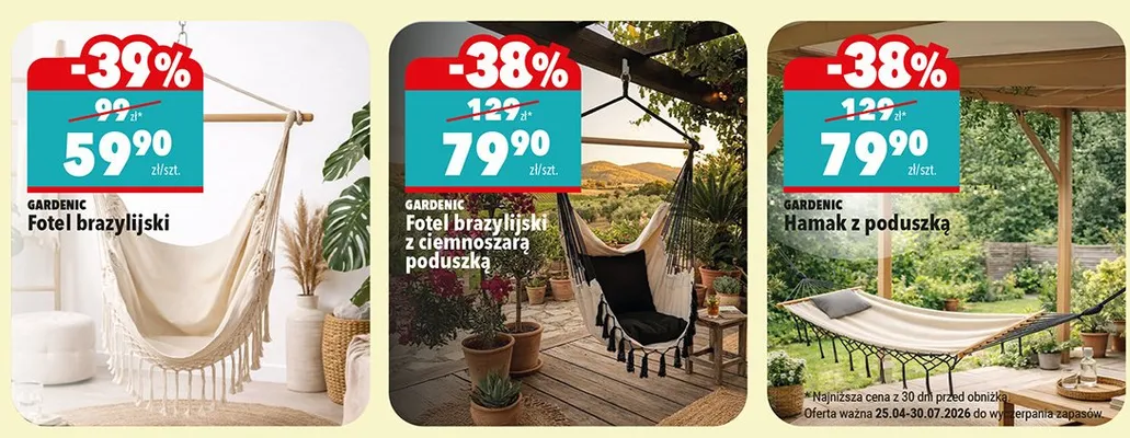 Fotel brazylijski z ciemnoszarą poduszką Gardenic promocja w Biedronka