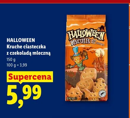 Kruche ciasteczka z czekoladą mleczną Halloween promocja w Lidl