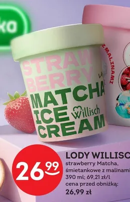 Lody Willisch strawberry Matcha śmietankowe z malinami promocja w Żabka