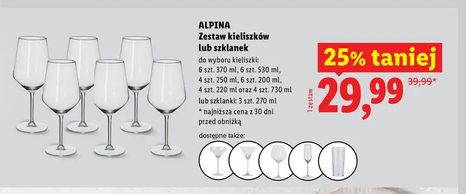 Zestaw kieliszków Alpina 4-pak 250 ml promocja w Lidl