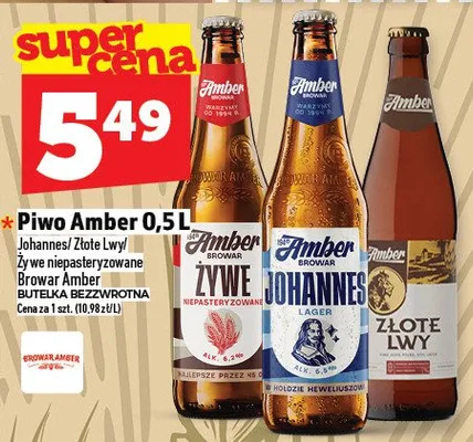 Piwo Amber Johannes / Złote Lwy / Żywe niepasteryzowane promocja w TOPAZ