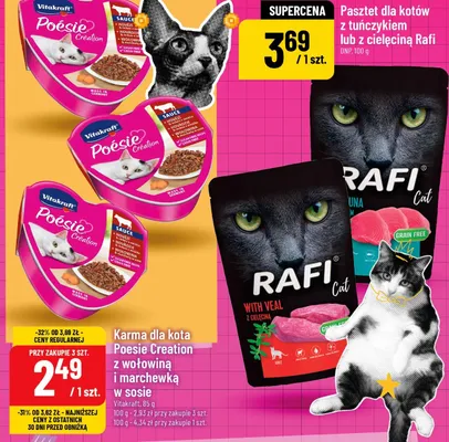 Pasztet dla kotów z tuńczykiem lub z cielęciną Rafi promocja w POLOmarket