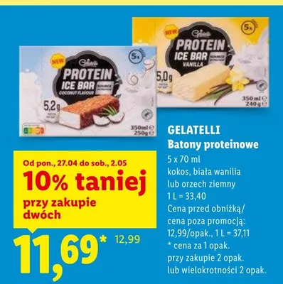 Batony proteinowe kokos Gelatelli promocja w Lidl