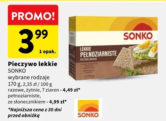 Pieczywo lekkie różne rodzaje razowe, żytnie, 7 ziaren - pełnoziarniste, ze słonecznikiem promocja w Intermarche