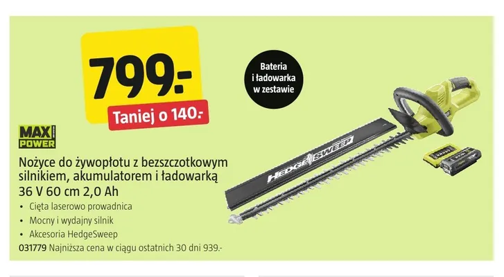 Nożyce do żywopłotu akumulatorowe MAX POWER promocja w Jula