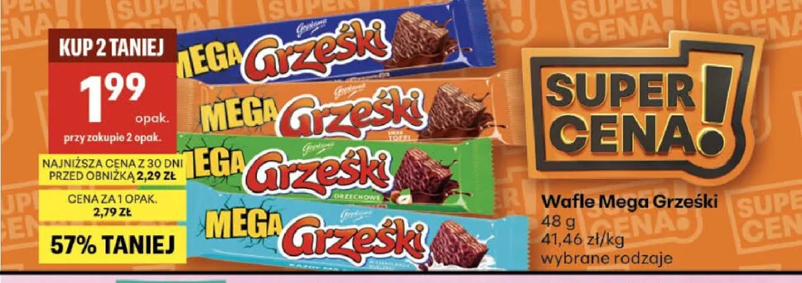 Wafle Mega Grześki Toffi promocja w Delikatesy Centrum