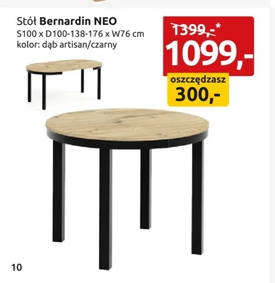 Stół Bernardin NEO S100xD100-138-176xW76cm dąb artisan/czarny promocja w Black Red White