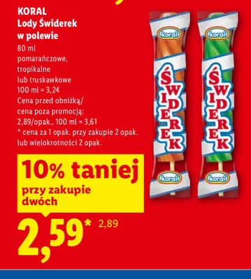 Lody Świderek w polewie Koral tropikalne promocja w Lidl