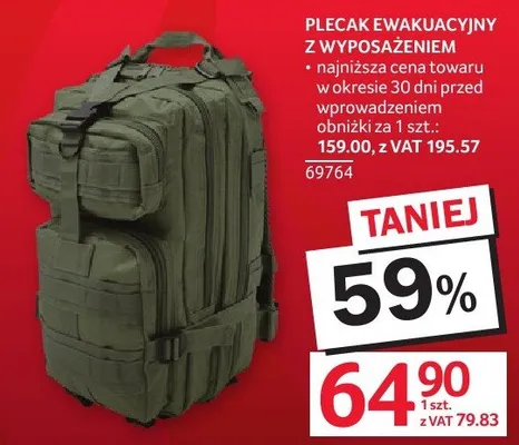 Plecak ewakuacyjny z wyposażeniem promocja w Selgros