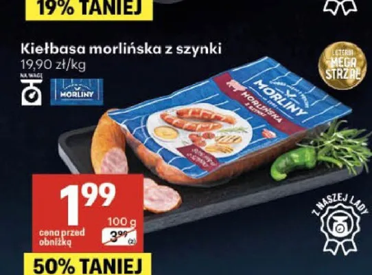 Kiełbasa morlińska z szynki Morliny promocja w Delikatesy Centrum
