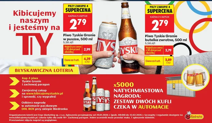 Piwo Tyskie Gronie w puszce 500 ml promocja w Biedronka