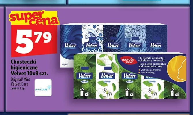 Chusteczki higieniczne Velvet Mint 10-pak promocja w TOPAZ