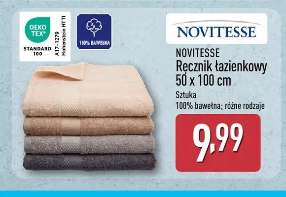 Ręcznik łazienkowy Novitesse 50x100 cm promocja w Aldi