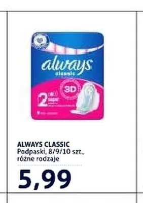 Podpaski Always Classic promocja w Blue Stop