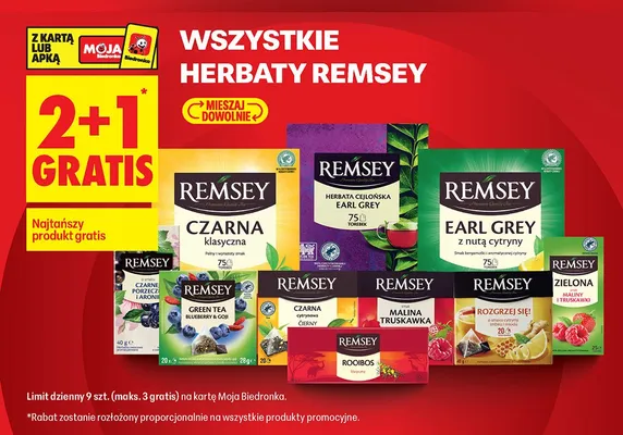 Wszystkie herbaty Remsey 2+1 GRATIS promocja w Biedronka