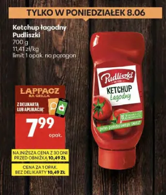 Ketchup łagodny Pudliszki promocja w Delikatesy Centrum