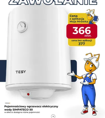 Pojemnościowy ogrzewacz elektryczny wody Simpateco 50 Tesy promocja w PSB Mrówka