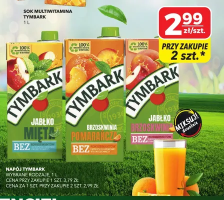 Napój jabłko brzoskwinia Tymbark promocja w Top Market