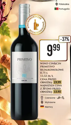 Wino bezalkoholowe Cin & Cin Primitivo promocja w Dino