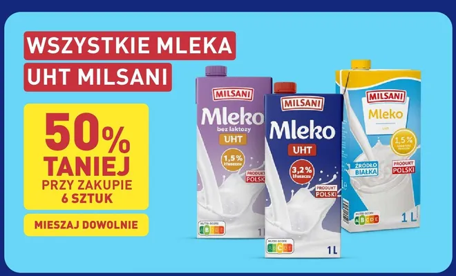 Mleka UHT Milsani promocja w Aldi