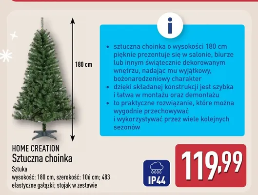 Sztuczna choinka Home Creation promocja w Aldi