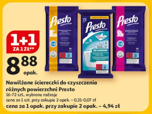 Nawilżane ściereczki do czyszczenia różnych powierzchni wybrane rodzaje promocja w Auchan