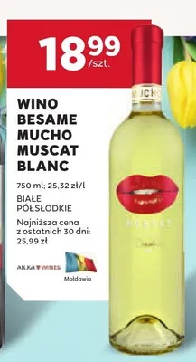Wino Besame Mucho Muscat Blanc promocja w Stokrotka