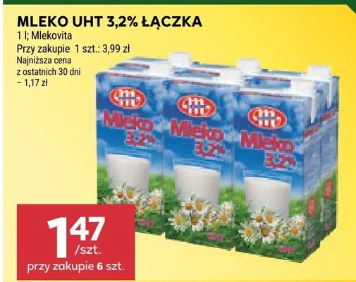 Mleko UHT 3,2% Mlekovita Łączka promocja w Stokrotka