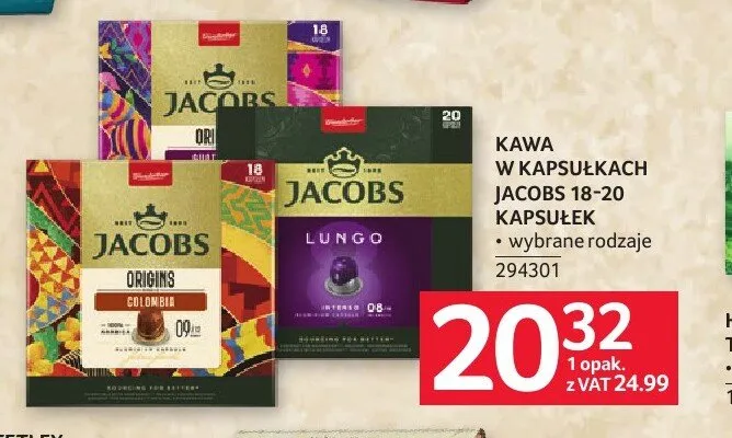 Kawa w kapsułkach Jacobs 18-20 kapsułek promocja w Selgros